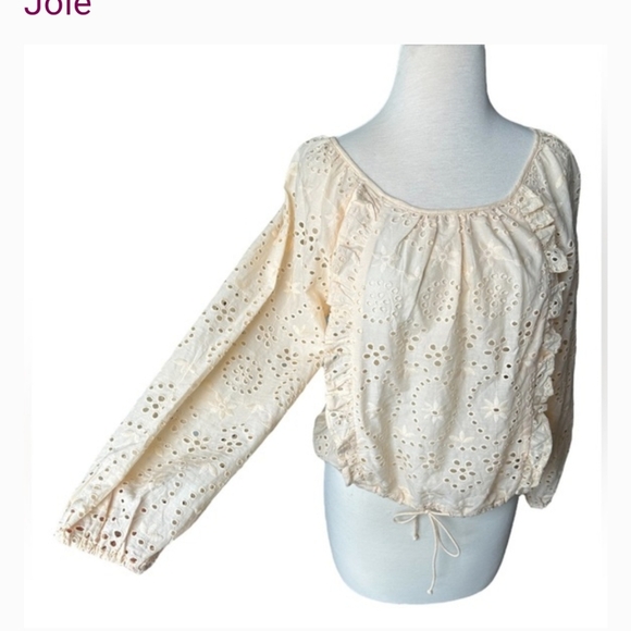 JOIE NWT med cream colored eyelet embroidered top. - Picture 4 of 14